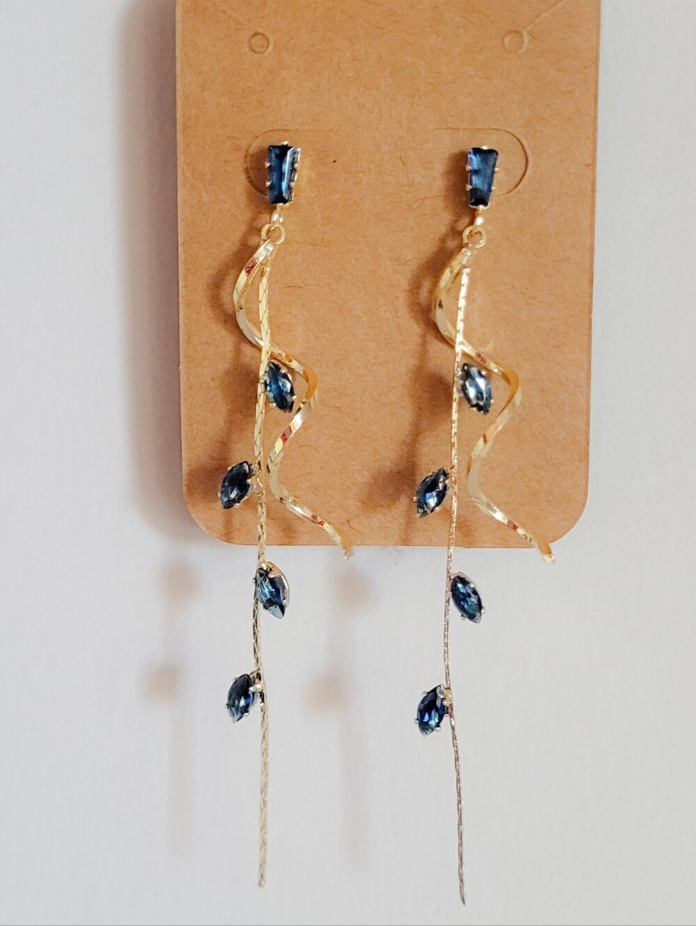 Gold Drop Earrings with Blue Stones - Women's Bridal Jewelry